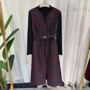 两件套2025专柜商场同款 YAS 女提花腰带连衣裙小衫 套装 6A101时尚