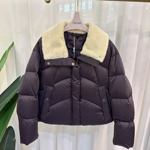 专柜正品 保暖翻领90白鸭绒气质2025冬季 羽绒服女短款 25D533时尚