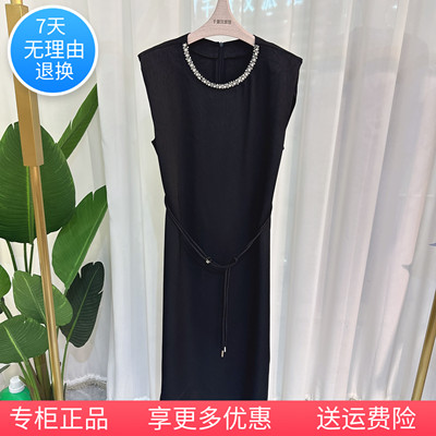 252L055连衣裙女无袖垫肩系带