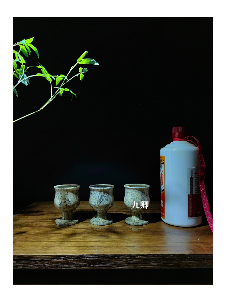 化石杯珊瑚石白酒杯中古风花器样板房设计师家居创意摆件进口玉石