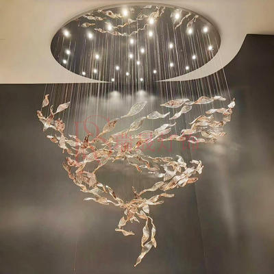 定制轻奢别墅楼梯灯酒店大堂商场售楼部宴会厅玻璃艺术扭叶吊灯