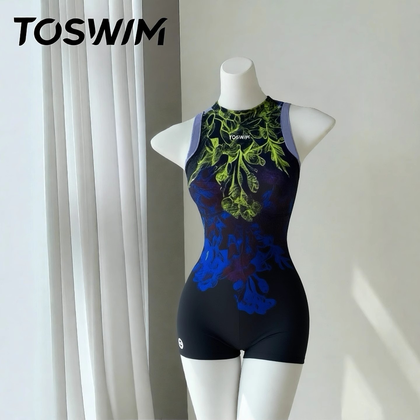 【微瑕清仓-青提秘境】TOSWIM拓胜正品泳衣女士连体平角竞速温泉