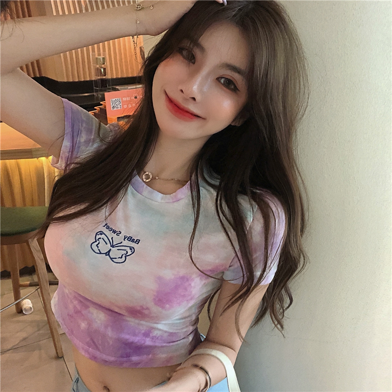 Big round neck T-shirt with colorful and fashionable short sleeve top