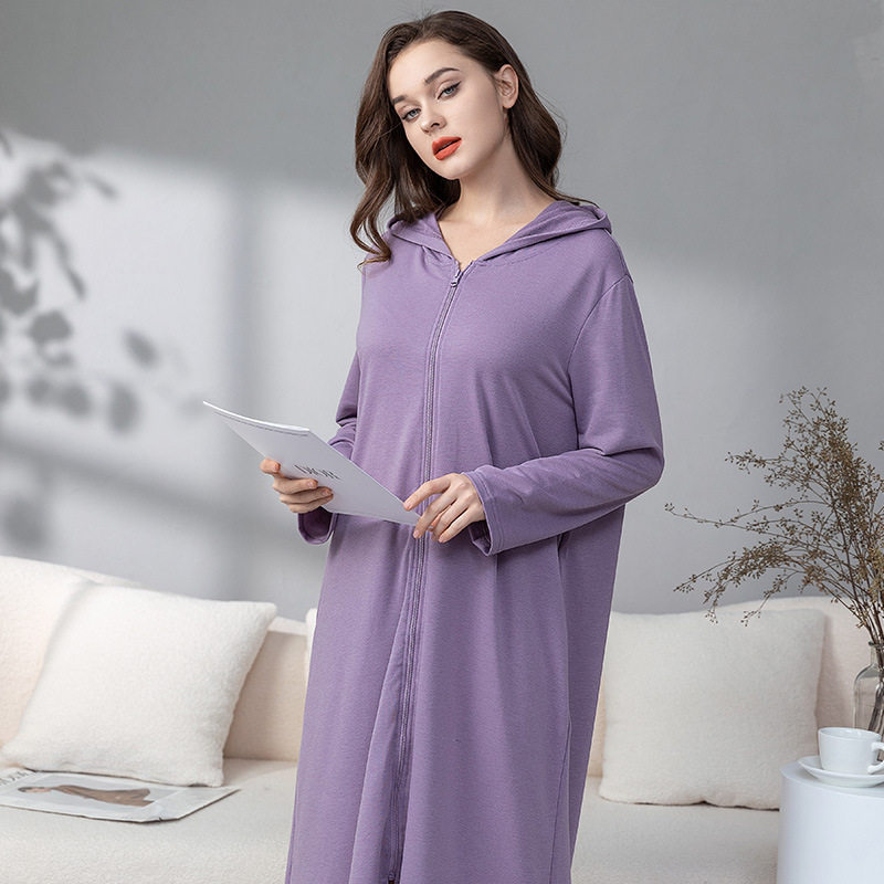 AMAZON SAME ZIPPERED BATHROBE COUPLES SUMMER PAJAMAS HOODED NIGHTGOWNS THIN PAJAMAS LADIES LONG NIGHTDRESSES SUMMER