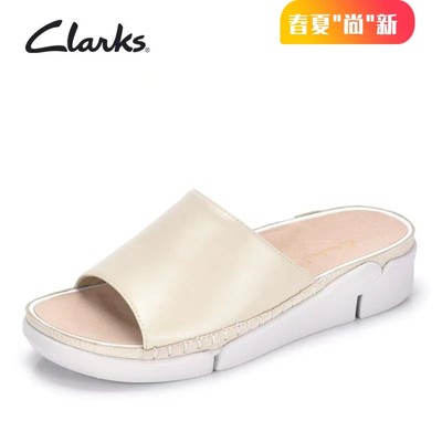 clarks其乐女鞋夏季新款简约一字拖露趾三瓣底凉拖鞋女Tri Slide