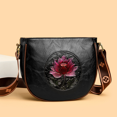 真皮质感中国风马鞍包女2025新款时尚单肩贝壳包斜挎大容量水桶包