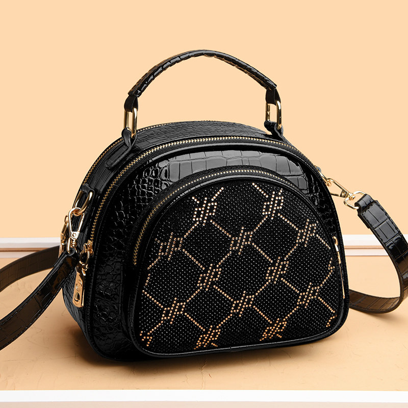 多层镶钻小包包2025新款时尚鳄鱼纹亮面韩版单肩包百搭潮流斜挎包