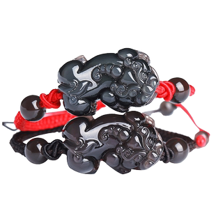 臻唯2026马年新年新款天然金发晶紫水晶粉水晶黑曜石红绳手链