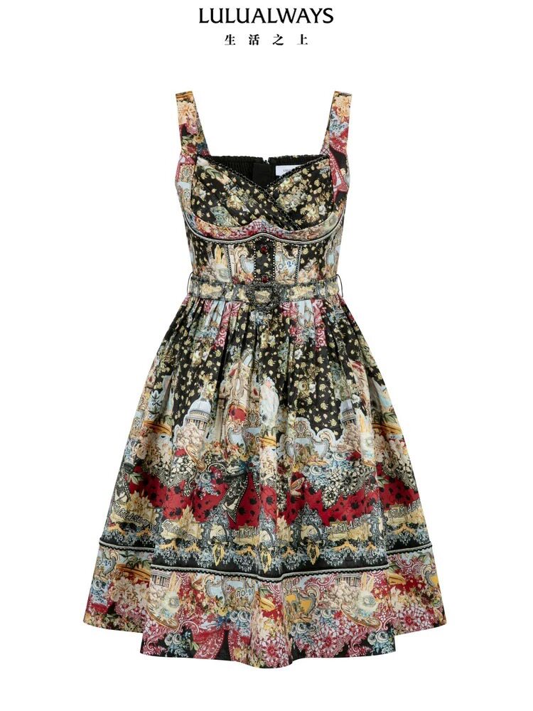 现货LULUALWAYS我爱露露25夏轻奢风吊带收腰褶皱连衣裙LQB568K