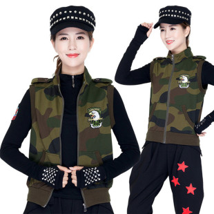 马夹女迷彩服春秋冬季广场舞上衣跳舞衣外套水兵舞服装演出服新款