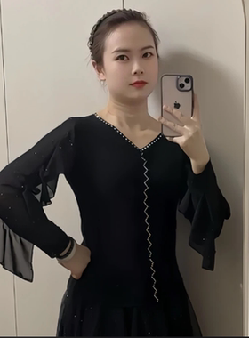 镶钻伦巴上衣吉特巴舞蹈服交谊舞演出服广场舞服装女春新款跳舞衣
