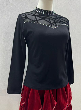 镶钻加绒伦巴上衣吉特巴舞蹈服交谊舞演出服广场舞服装打底衫女冬
