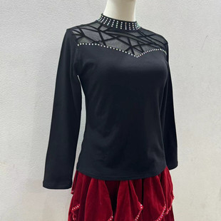 镶钻加绒伦巴上衣吉特巴舞蹈服交谊舞演出服广场舞服装打底衫女冬