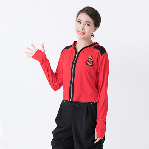 夏季水兵舞服装水冰舞防晒衣红色