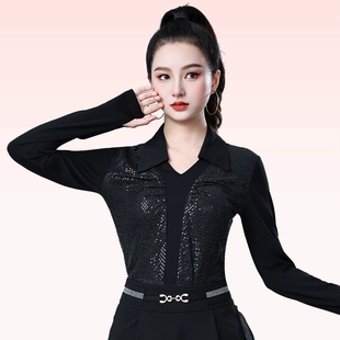 2025新款舞蹈服广场舞上衣三步踩演出服吉特巴交谊舞舞女秋红色