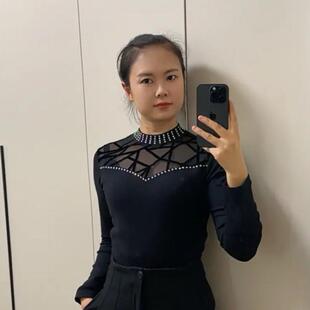 镶钻打底衫女冬加绒伦巴吉特巴舞蹈服上衣交谊舞演出服广场舞服装