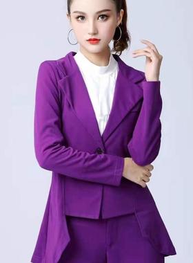 紫色小西服燕尾不不水兵舞服装广场舞上衣秋冬季新款外套小西装女