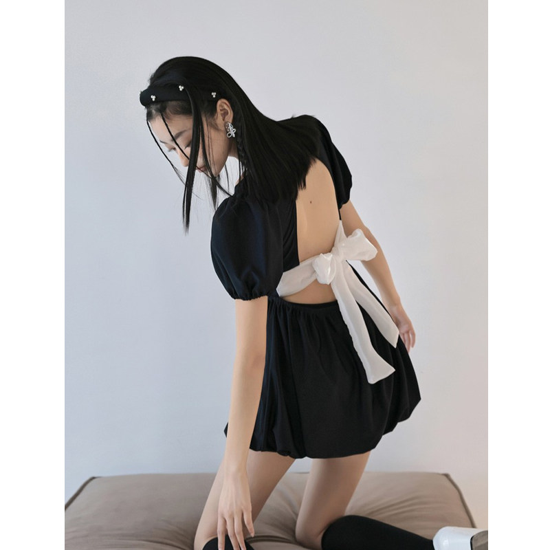 金珠泳衣女纯欲风女性感露背连体裙式保守遮肚显瘦泡温泉游泳衣