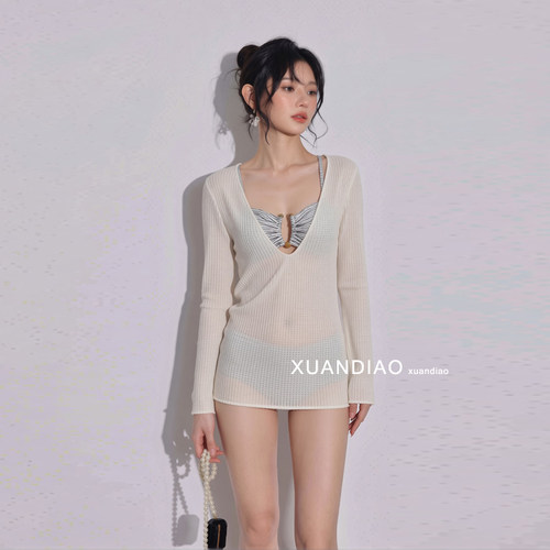 【条纹绮梦】泳衣女2026新款比基尼罩衫绝美高级感度假温泉游泳衣