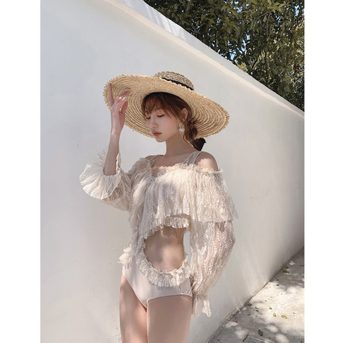 金珠泳衣女夏ins风遮肚显瘦长袖
