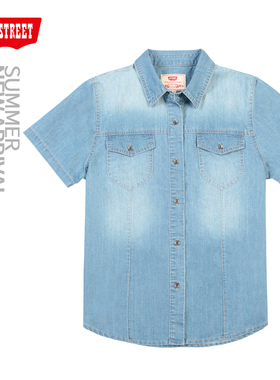 第五街5th street夏季简约宽松休闲女装短袖牛仔衬衫340842-242