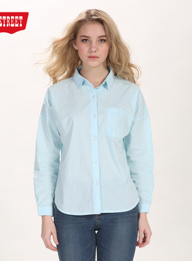 第五街春秋女装气质翻领拼接长袖衬衫修身显瘦上衣630108-181