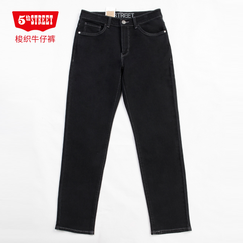 第五街宽松直筒牛仔裤秋季黑色
