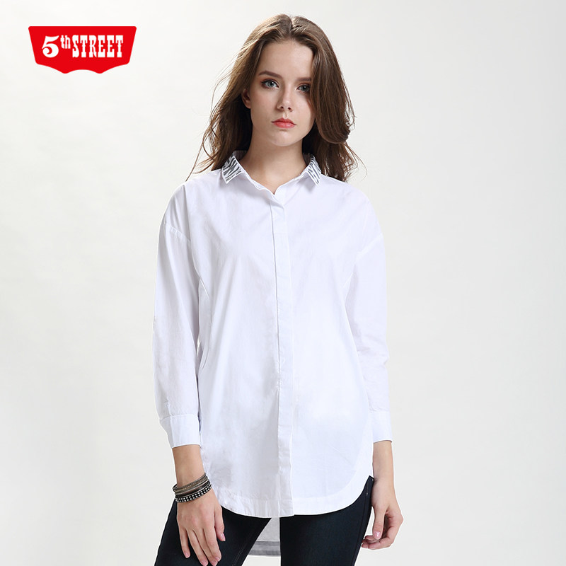 第五街春秋裝新款韓版寬松簡約白色長袖女裝襯衫630312-183B0在類目 女裝/女士精品, 襯衫中 - 來自Buy2taobao.com提供專業的淘寶代購服務