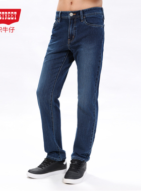 第五街秋冬男装弹力舒适针织牛仔裤宽松直筒休闲长裤210113-221M0
