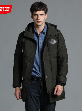 第五街冬季新款男装中长款休闲加厚保暖连帽羽绒服651413-174