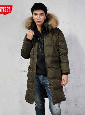 第五街冬季男装帅气休闲加厚保暖长版毛领羽绒外套651413-184B1