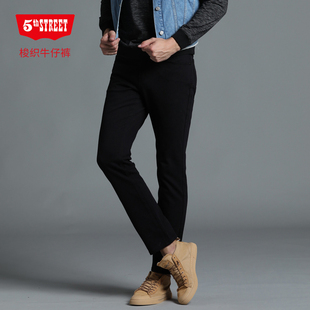 115832 直筒休闲微弹中腰长裤 201M0 男士 第五街春秋黑色牛仔裤