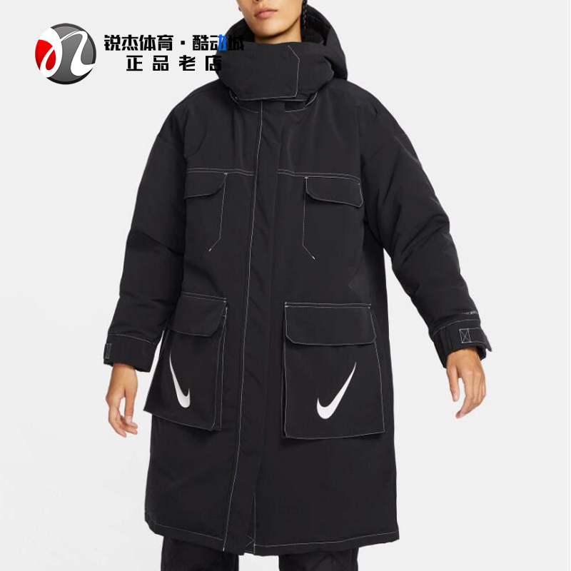 耐克Nike女子中长连帽防风休闲对勾夹克外套羽绒服FV8167-010 206