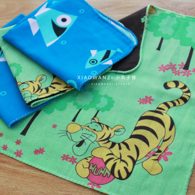 轻薄儿童纯纱布巾卡通动物三层纱海洋动物老虎小毛巾大方巾童巾