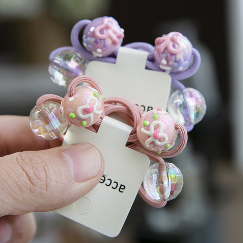 韩版儿童发绳彩色手绘糖果球球马尾皮筋小女孩宝宝双头绕扎发皮套