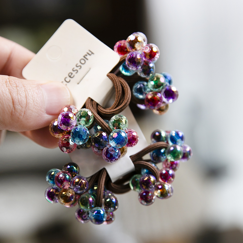 韩国儿童深彩小串珠扎发皮筋小女孩双头绕马尾头花学生头绳不伤发