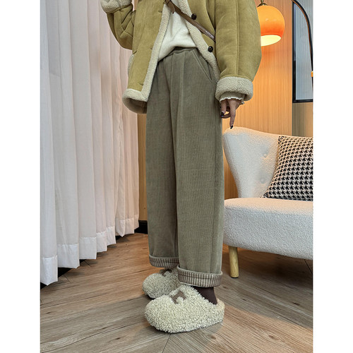 加绒直筒裤韩系显瘦设计感