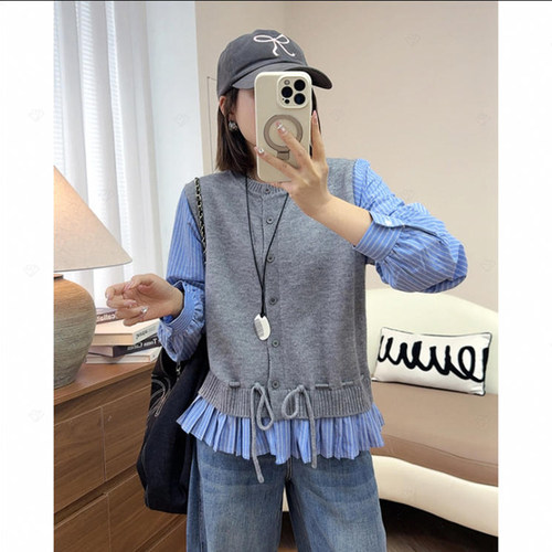 屿之夏女条纹长衫早春韩系