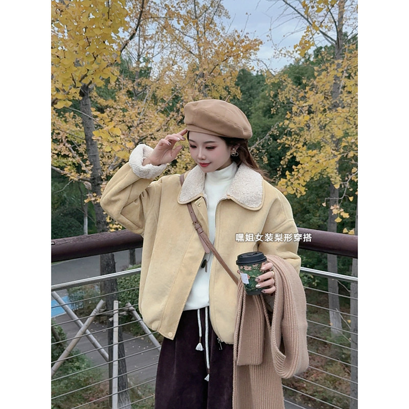 曼切斯特来信】巨实穿~韩系百搭翻领休闲加厚保暖毛毛外套女冬季