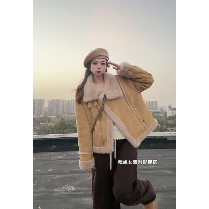 【托斯卡纳】韩版时尚百搭立领加绒加厚保暖毛毛外套女冬季新款