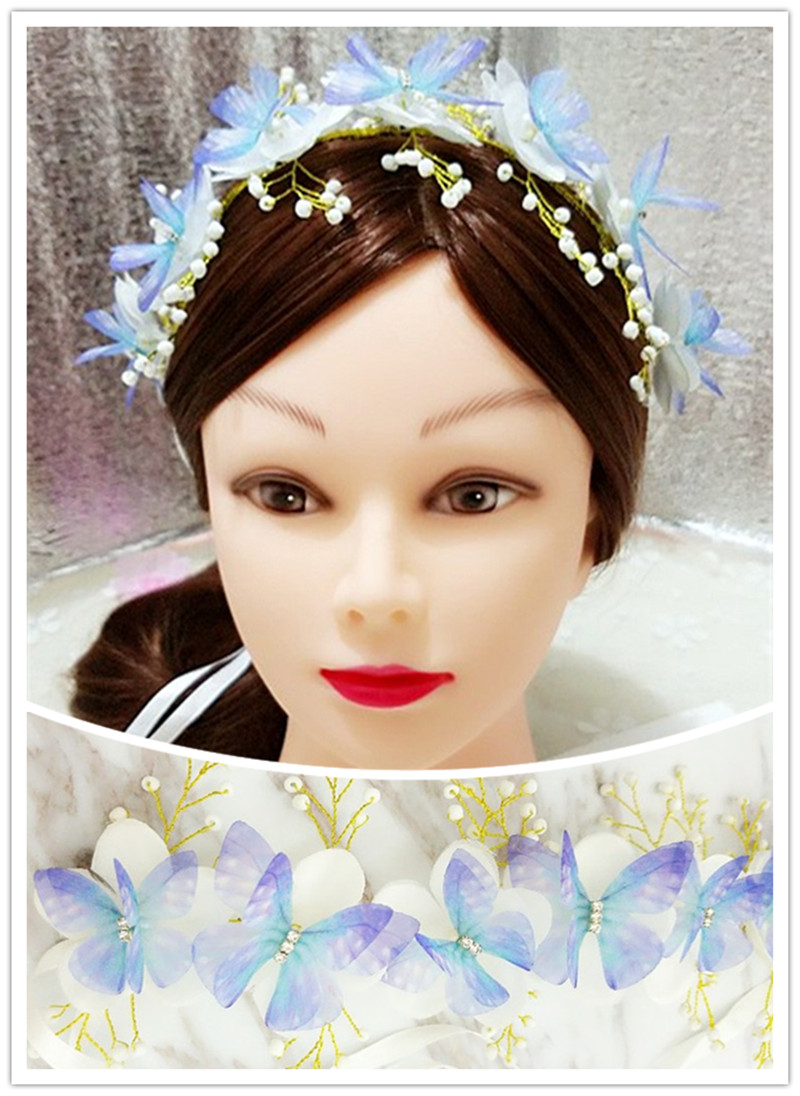 薄纱蝴蝶绢花唯美头饰影楼写真