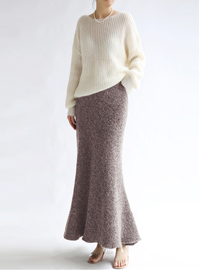 cicidream 非常保暖 又灵动有型秋冬灰色羊毛半身高腰鱼尾长裙