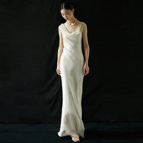 cicidream鳞纹浅金色连衣裙