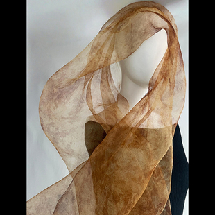 cicidream大漠里的沙艺达100%真丝手染戈壁色长披肩头巾围巾纱巾