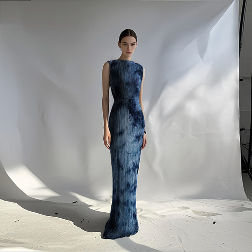 cicidream手工蓝染桑蚕丝连衣裙