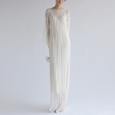 cicidream希腊风白色长袖连衣裙