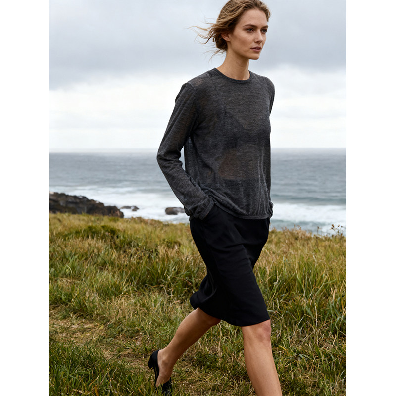 cicidream 春装新品100s/2股超精纺浅灰色套头微宽松针织纯羊绒衫