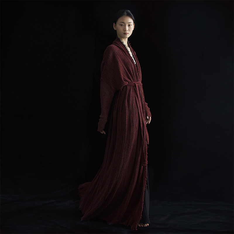 cicidream 春季新品 自然原生感 肃穆红 旧感肌理棉 风衣连衣裙