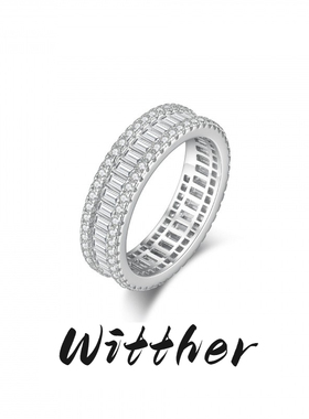 Witther小众设计T方满钻戒指高级百搭925纯银轻奢尾戒情侣钻戒