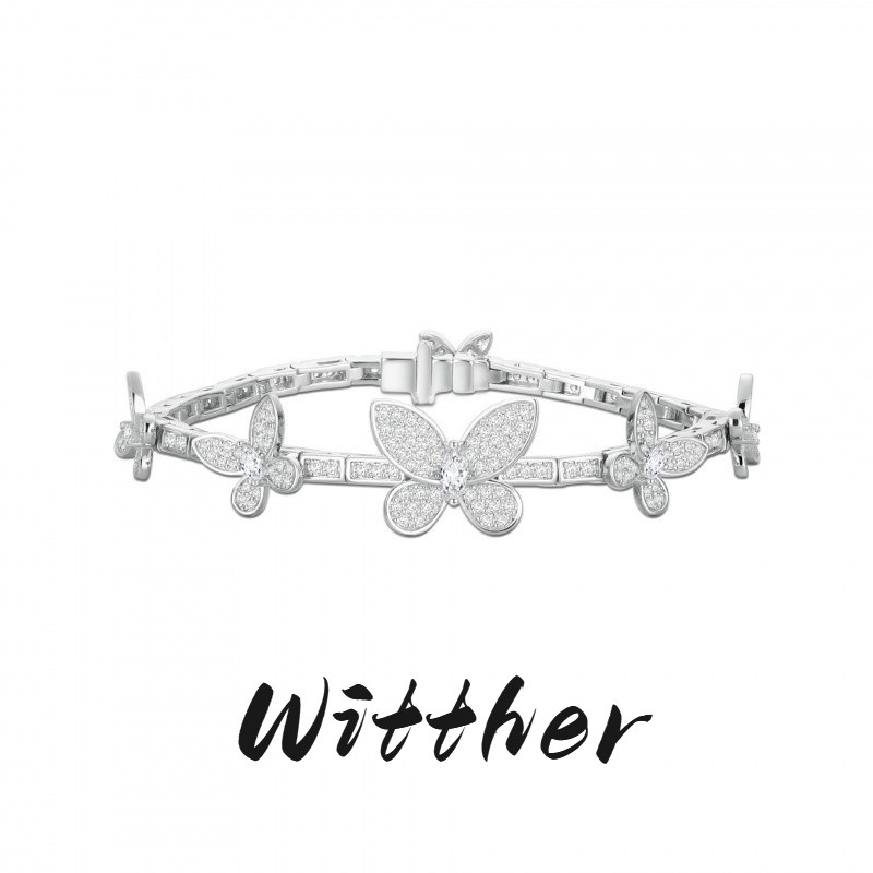 Witthe原创满钻缱绻蝴蝶手链高级感蝴蝶钻石手链手镯女925纯银